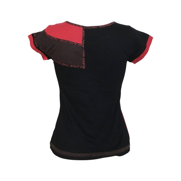 Haut Sosan Mi-Manches en Maille Jersey Noir Rouge Choco