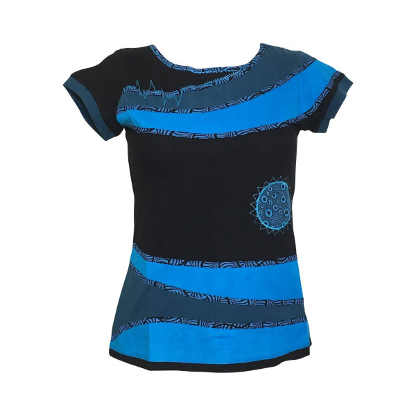 Top Sosan Mi- Manches en Maille Jersey Noir et Bleu