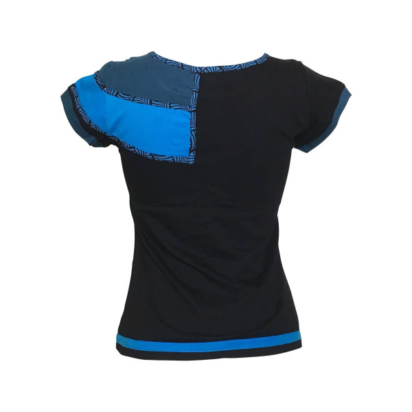 Top Sosan Mi- Manches en Maille Jersey Noir et Bleu