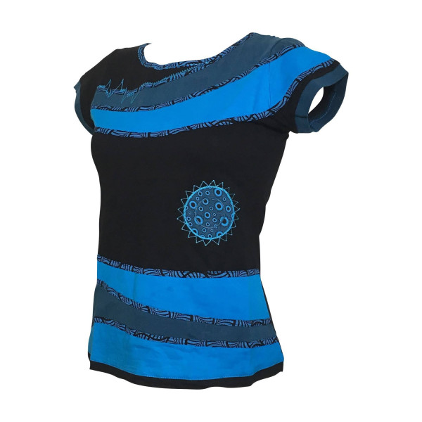 Top Sosan Mi- Manches en Maille Jersey Noir et Bleu