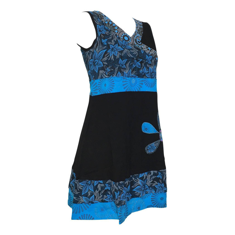 Robe Courte Malana Floral EV17-06 noir et pétrole