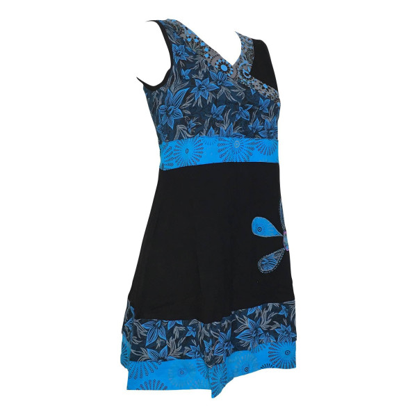 Robe Courte Malana Floral EV17-06 noir et pétrole