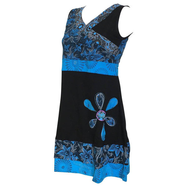 Robe Courte Malana Floral EV17-06 noir et pétrole