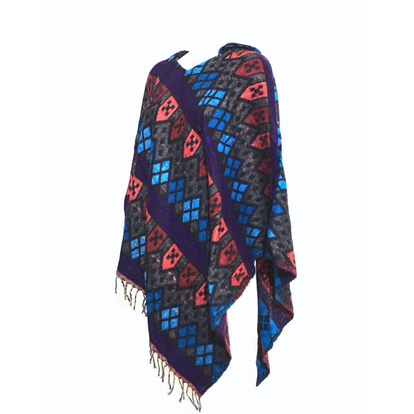 Poncho Femme Laine Douce Motifs géometiques