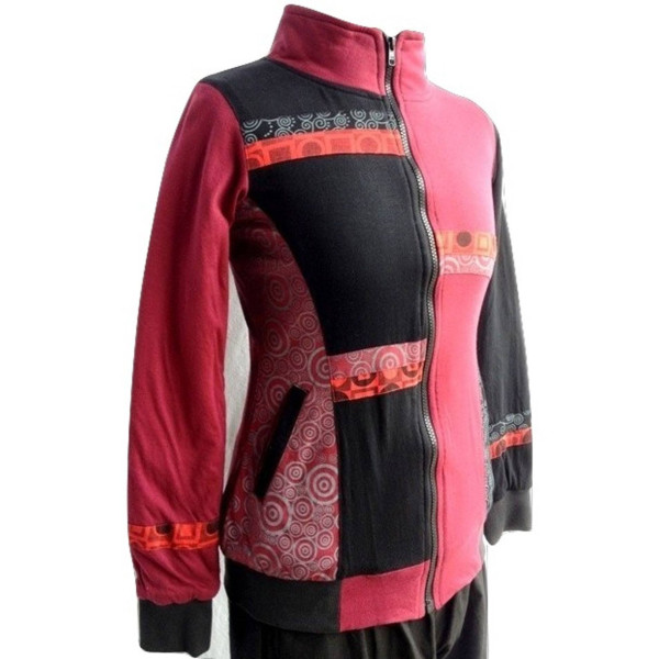 Veste Saliha Ethnique Jersey Fourré polaire Bordeaux