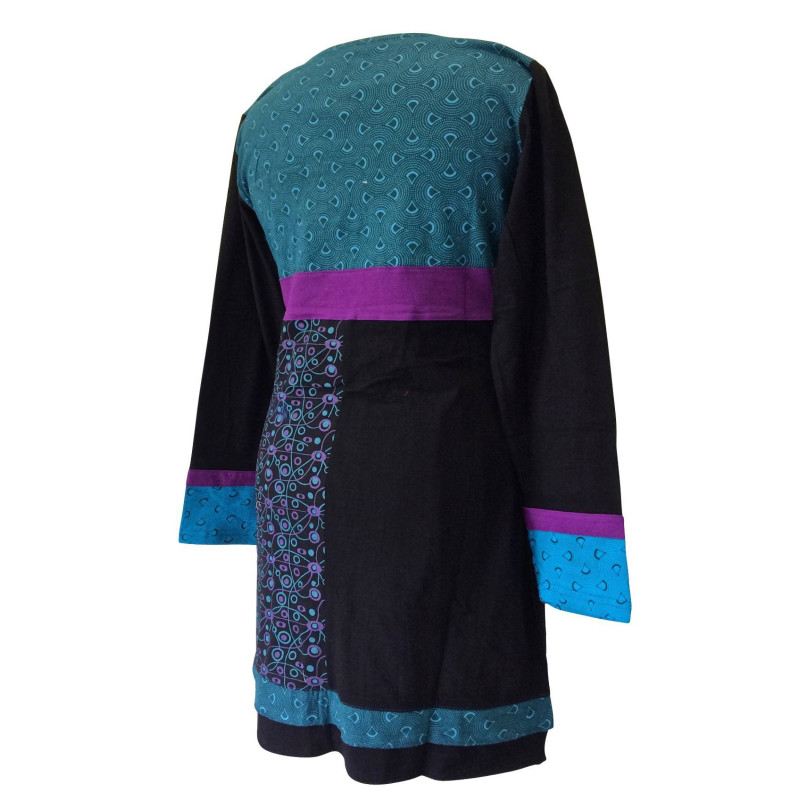 Tunique Garuda Maille Jersey Ton Bleu et Imprimé