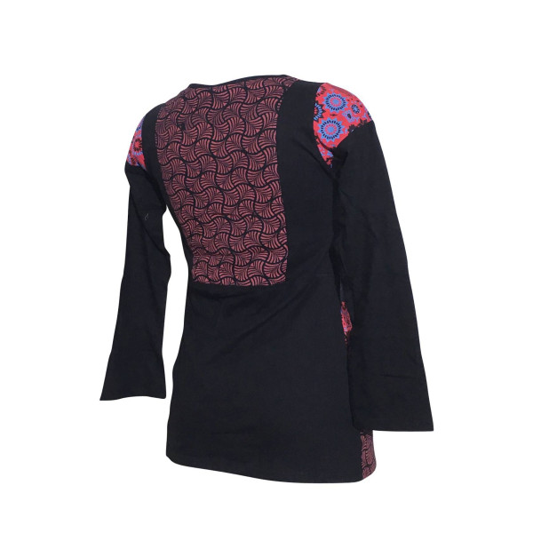 Tunique Courte Denim et maille Jersey Ton Bordeaux