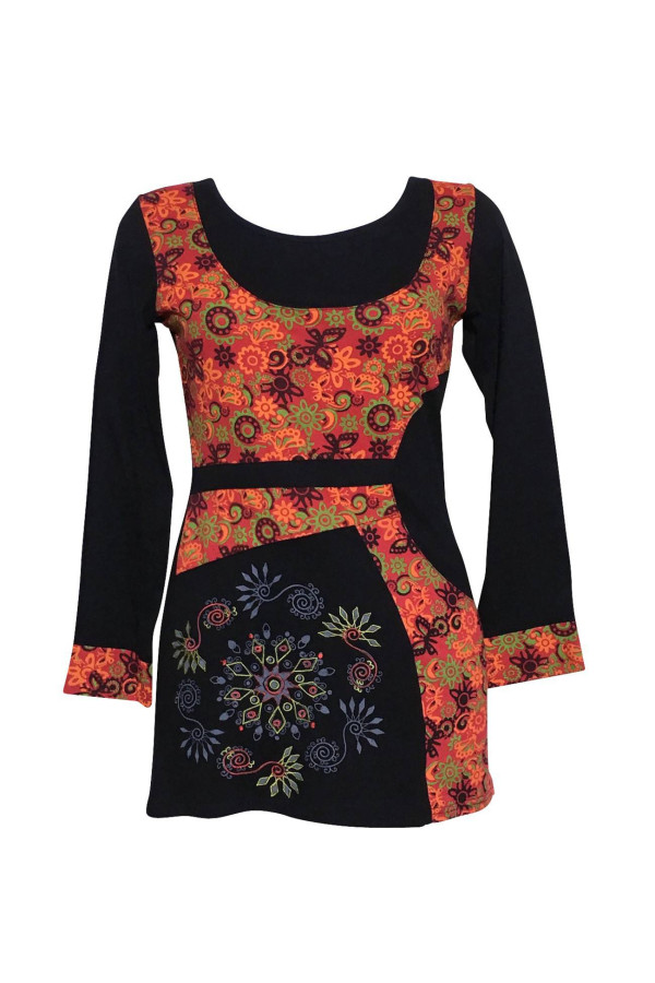 Tunique Chemisier Jersey Fleuri Sur Fond Noir - Taille XL, Neuf Avec étiquettes, Style Décontracté !