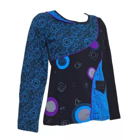 T-Shirt Ethnique Femme Boroa Imprimé Bleu