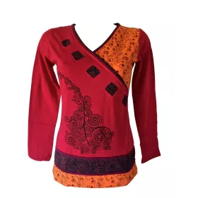 T-Shirt Femme Coton Fluide Imprimé Graphique Rouge