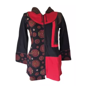 Veste Longue Tika Mandalas Polaire et Jersey Rouge