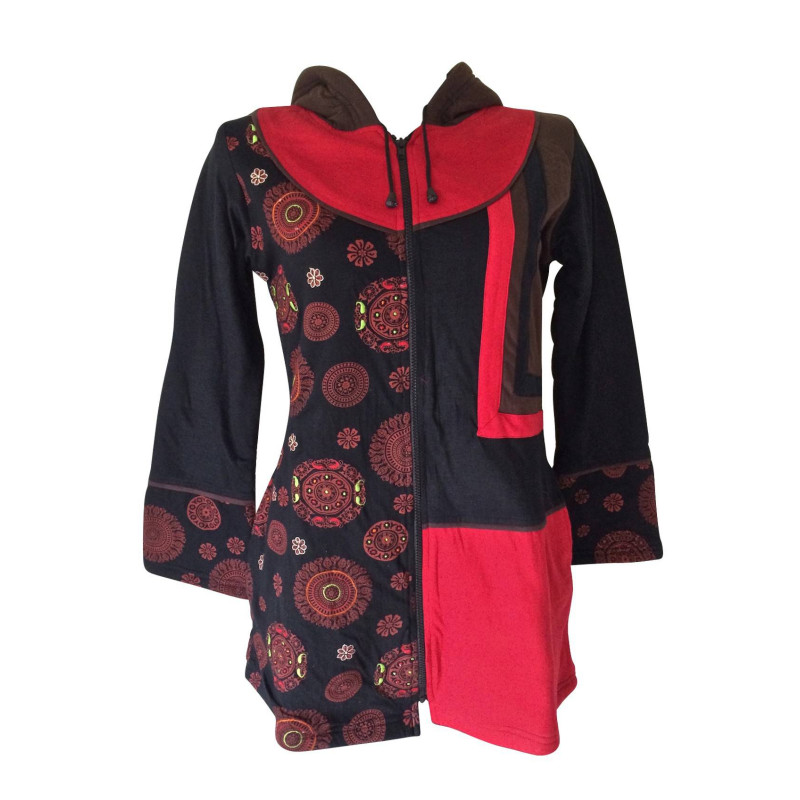 Veste Longue Tika Mandalas Polaire et Jersey Rouge Veste Longue Tika Mandalas Polaire et Jersey Rouge