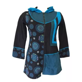 Veste Longue Tika Mandalas Polaire et Jersey Bleu