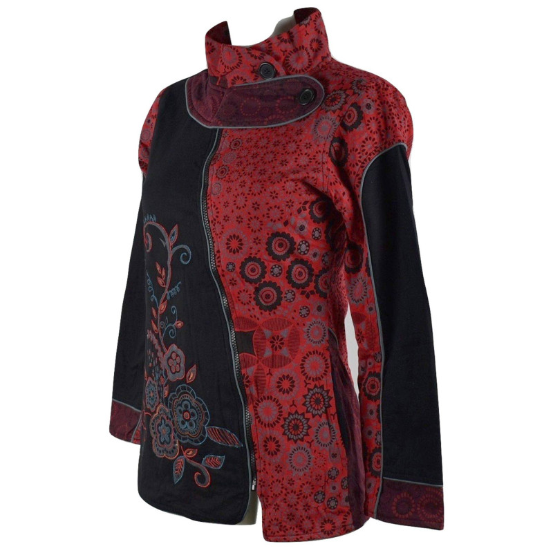 Veste Ethnique Femme Arbani col Impérial Rouge imprimé