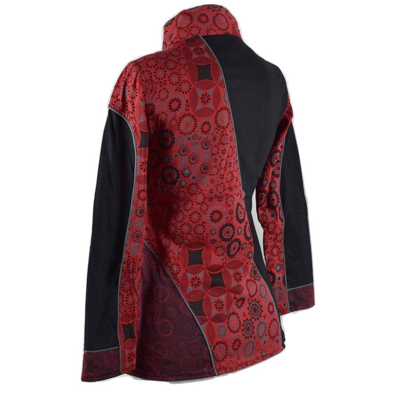 Veste Ethnique Femme Arbani col Impérial Rouge imprimé