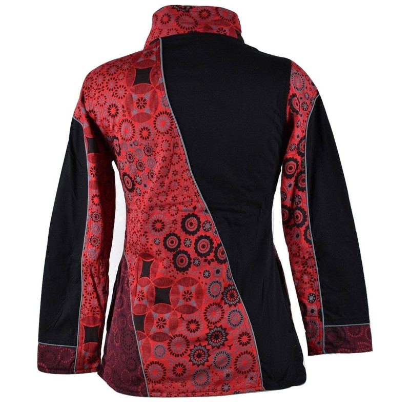 Veste Ethnique Femme Arbani col Impérial Rouge imprimé