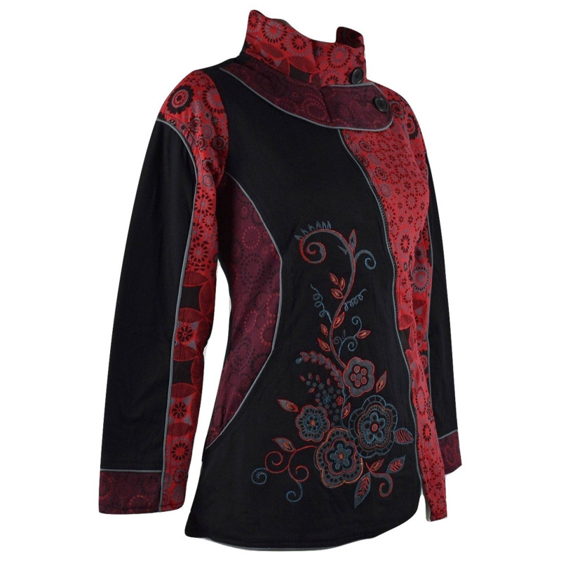 Veste Ethnique Femme Arbani col Impérial Rouge imprimé