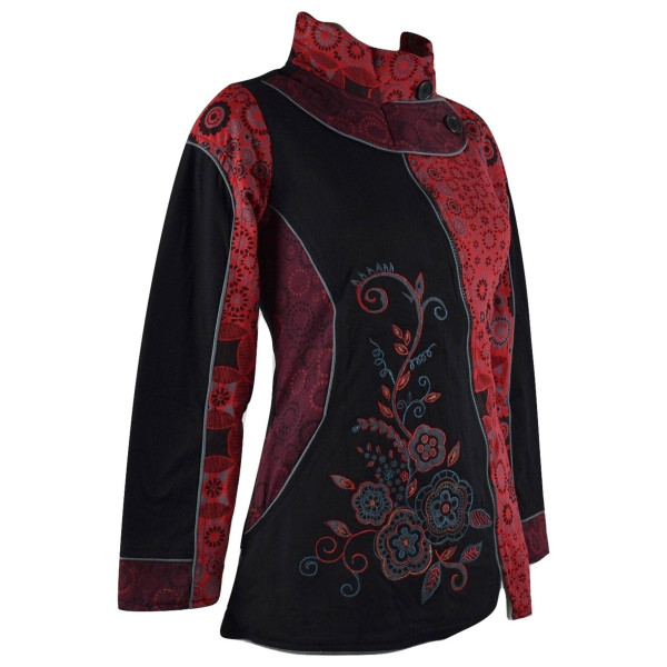 Veste Ethnique Femme Arbani col Impérial Rouge imprimé