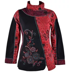 Veste Ethnique Femme Arbani col Impérial Rouge imprimé