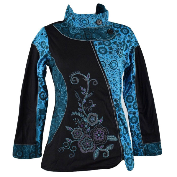 Veste Ethnique Femme Arbani col Impérial Turquoise imprimé