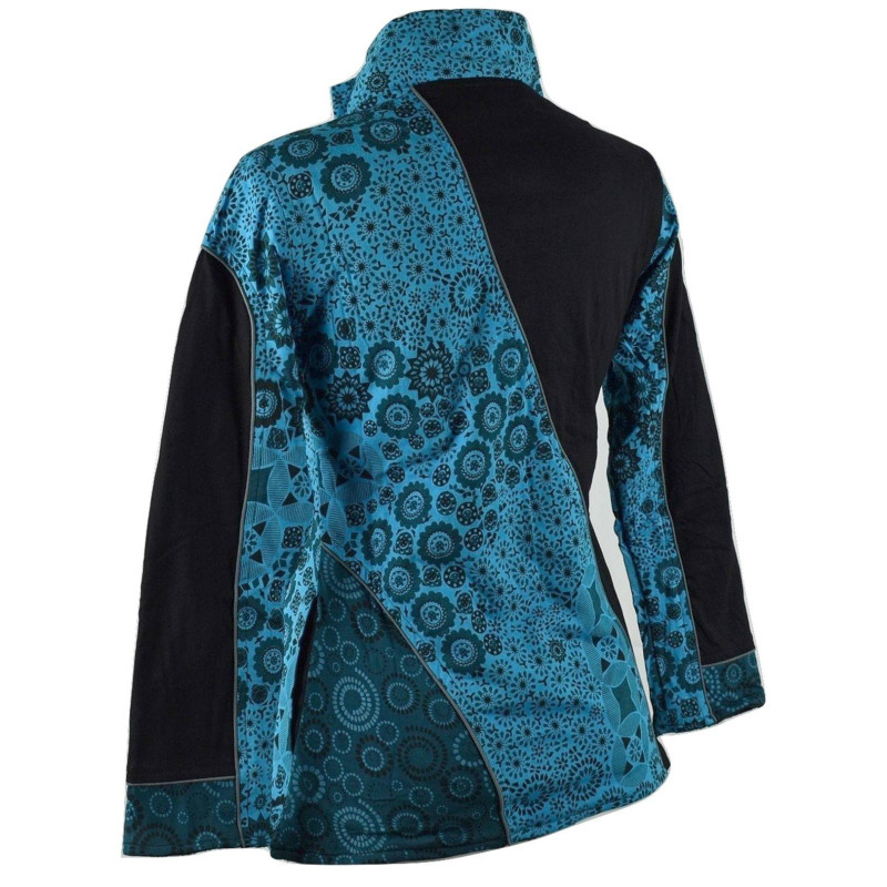 Veste Ethnique Femme Arbani col Impérial Turquoise imprimé