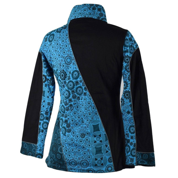 Veste Ethnique Femme Arbani col Impérial Turquoise imprimé