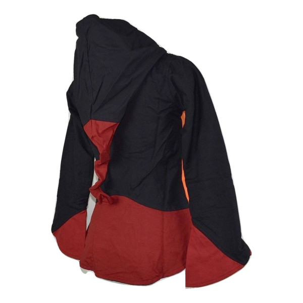 Veste Ethnique Capuche Lutin Noir et Rouge