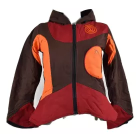 VESTE ETHNIQUE CAPUCHE LUTIN CHOCOLAT ORANGE ROUGE