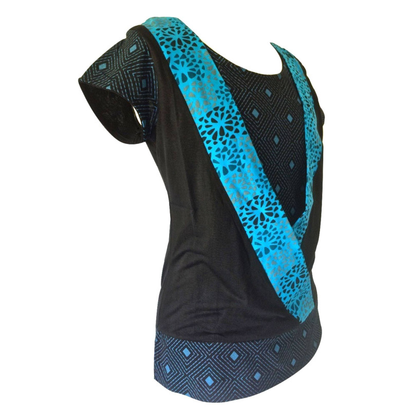 T-Shirt Raghia Jersey Fluide Imprimé Turquoise