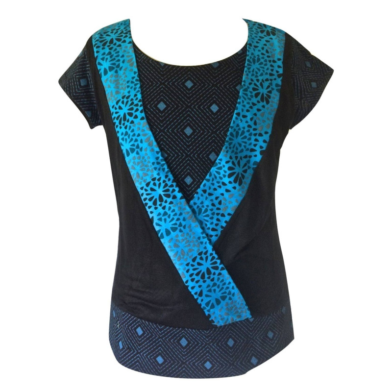 T-Shirt Raghia Jersey Fluide Imprimé Turquoise