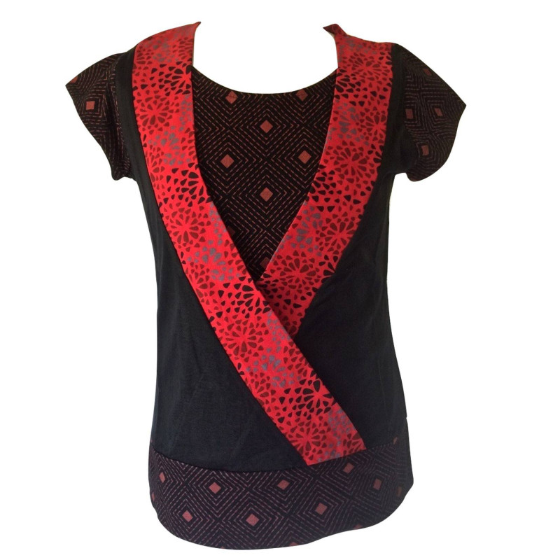 T-Shirt Raghia Jersey Fluide Imprimé Rouge