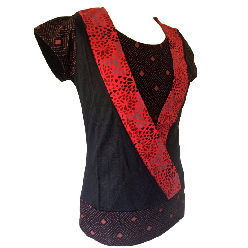 T-Shirt Raghia Jersey Fluide Imprimé Rouge