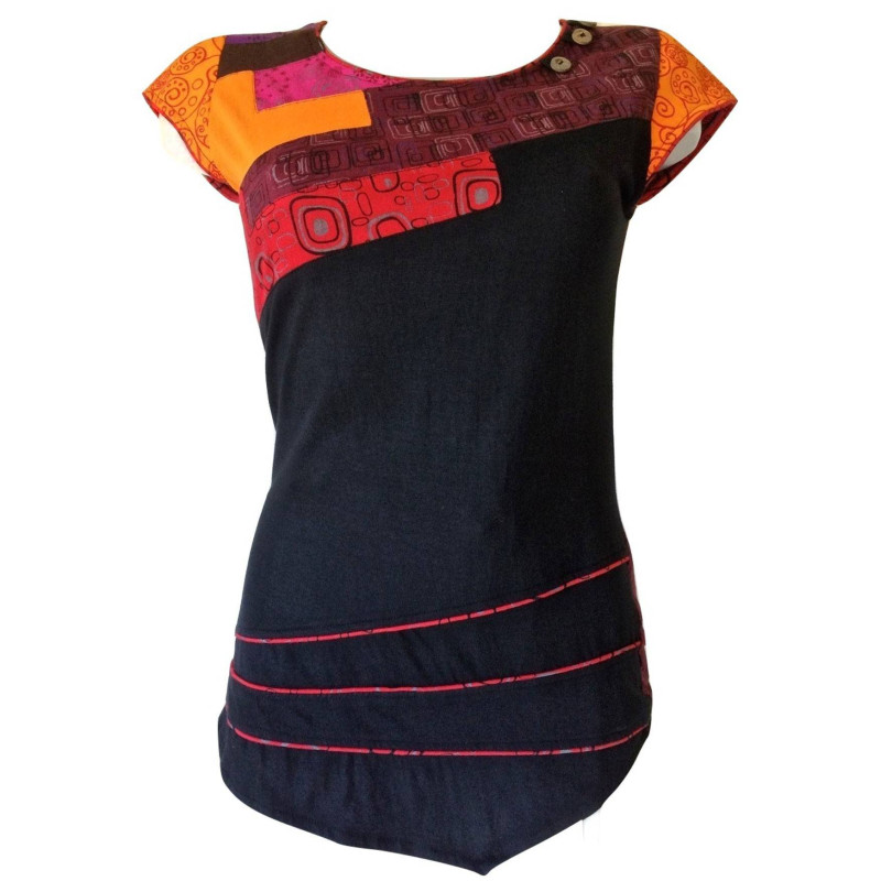 T-Shirt Naya Patchwork Jersey Imprimé Graphique Rouge T-Shirt Naya Patchwork Jersey Imprimé Graphique Rouge