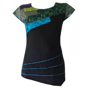 T-Shirt Naya Patchwork Jersey Imprimé Graphique Bleu