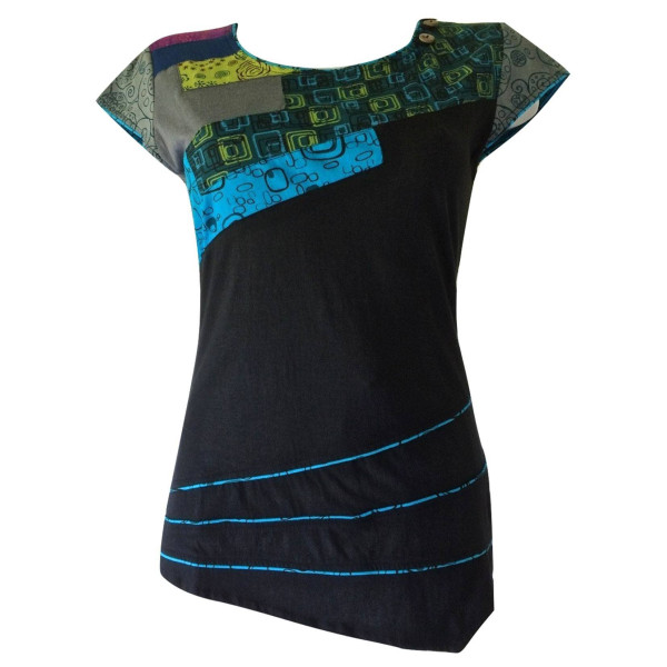 T-Shirt Naya Patchwork Jersey Imprimé Graphique Bleu