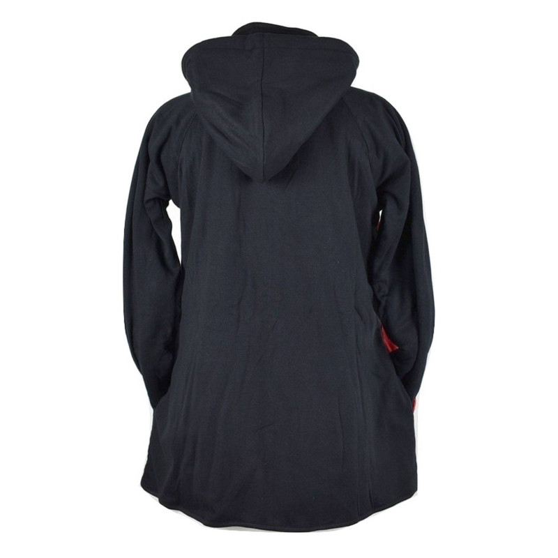 Manteau Femme Sagra Capuche Amovible Noir et Rouge