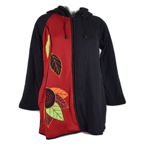 Manteau Femme Sagra Capuche Amovible Noir et Rouge