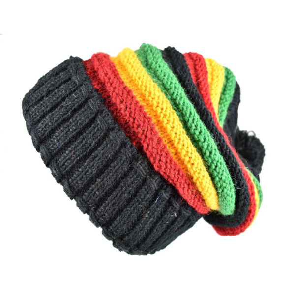 Bonnet Long Mauja Unisexe Laine Pompon Rasta Colors