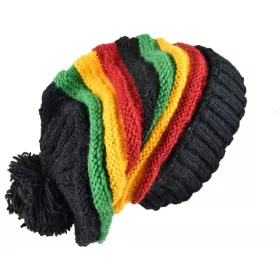 Bonnet Long Mauja Unisexe Laine Pompon Rasta Colors