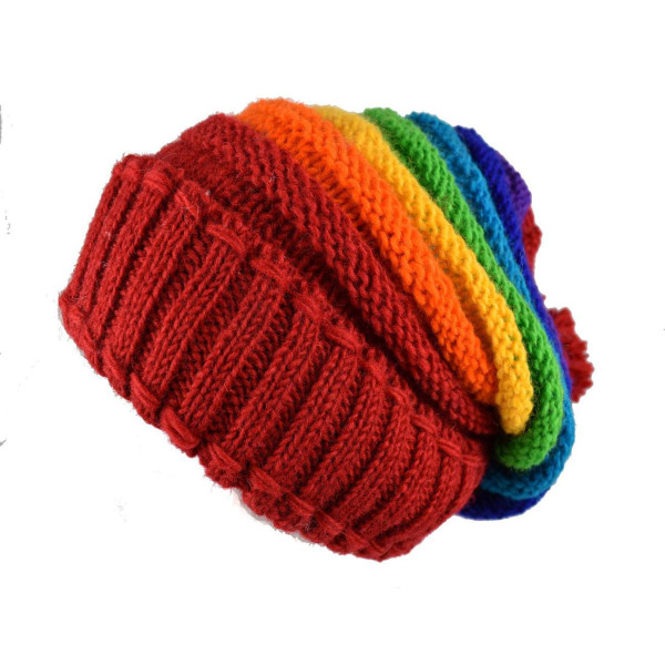 Bonnet Long Mauji Unisexe Laine Pompon Rainbow Colors