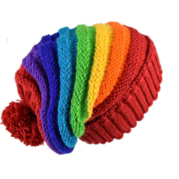 Bonnet Long Mauji Unisexe Laine Pompon Rainbow Colors