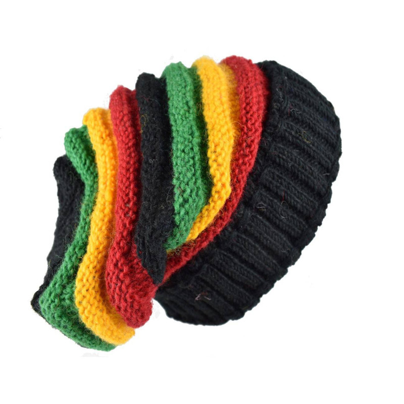 Bonnet Long Nalma Laine Tricotée Couleur Rasta pour Homme