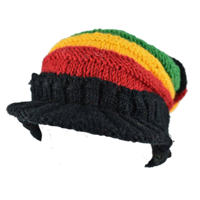 Bonnet Long Nalma Laine Tricotée Couleur Rasta pour Homme