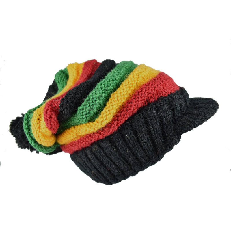 Bonnet Long Nalma Laine Tricotée Couleur Rasta pour Homme