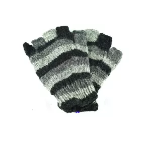 Gundu Mitaines Laine Tricotée Gris Trois Tons doublé polaire