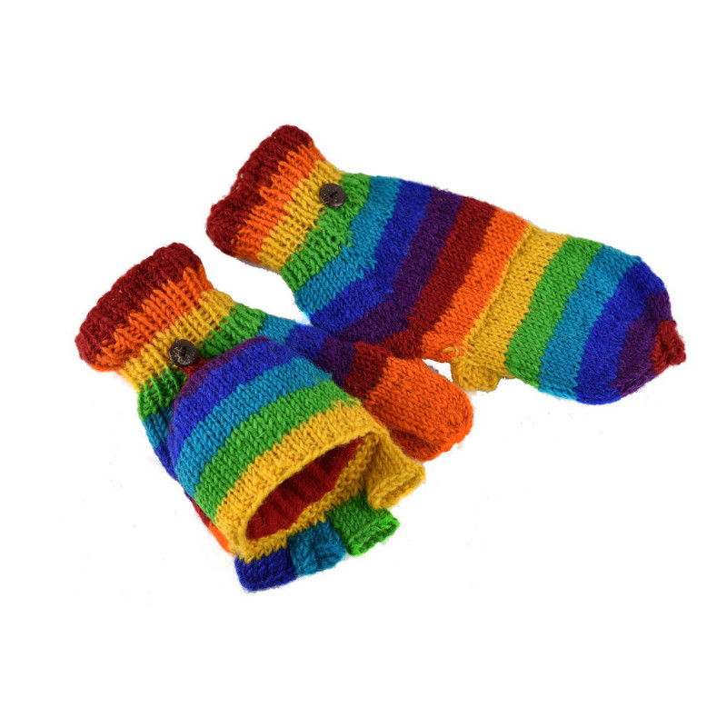 Moufle Enfants hiver chaud rayé multicolore tricoté mignon avec