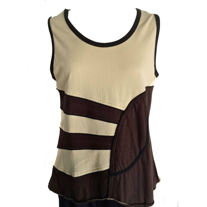 Top Jersey Ton Écru et Choco spirale décorative. Top Jersey Ton Écru et Choco spirale décorative.