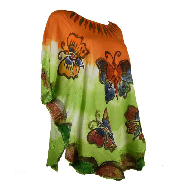 Blouse Poncho Cinq Papillons JK-1972 orange et vert