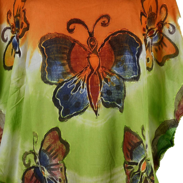 Blouse Poncho Cinq Papillons JK-1972 orange et vert