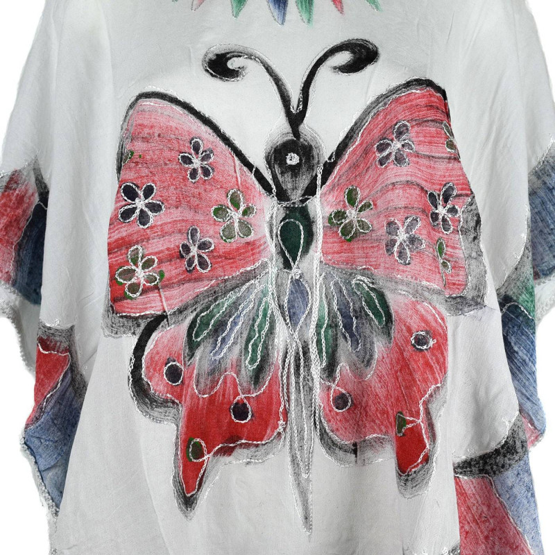 Tunique Blanche Kaftan Grand Papillon Peint JK-1982